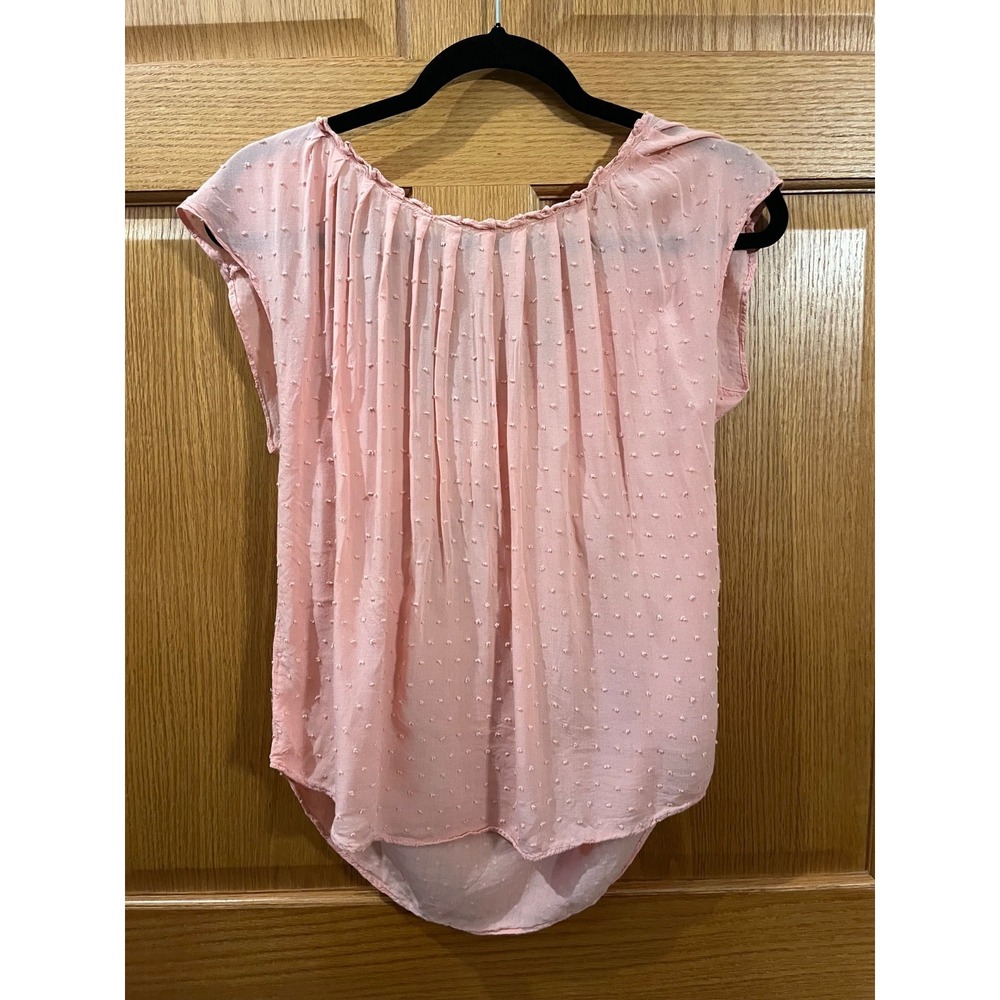 Soft Pastel Pink Romantic Coquette Cottagecore Swiss Dot Blouse Sheer Overlay S